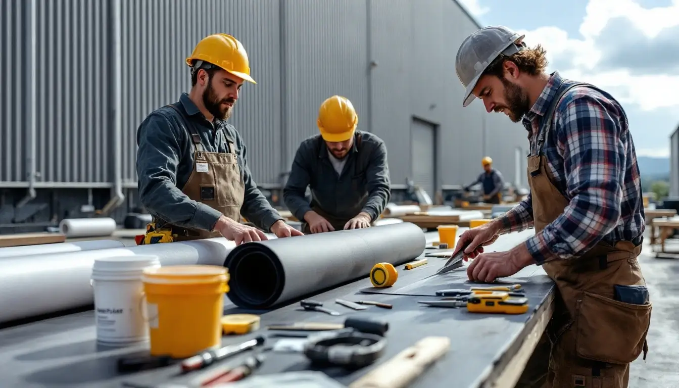 WeCoat team planning a roofing project on-site