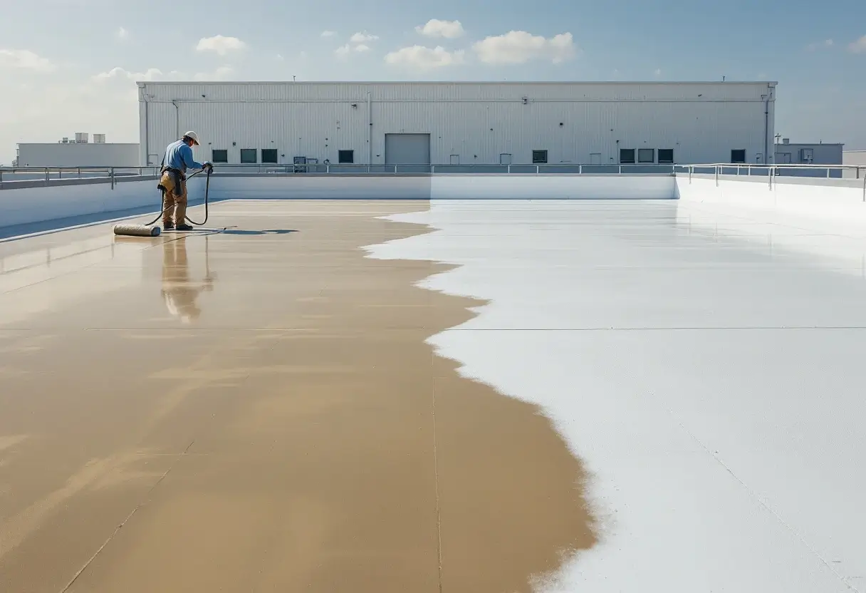 WeCoat worker installing a coat on a commercial building