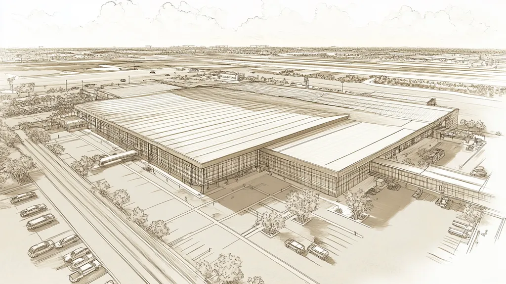 A commercial roof on an airport terminal in a location similar to Jacksonville with an architectural sketch rendering aesthetic (AI image)