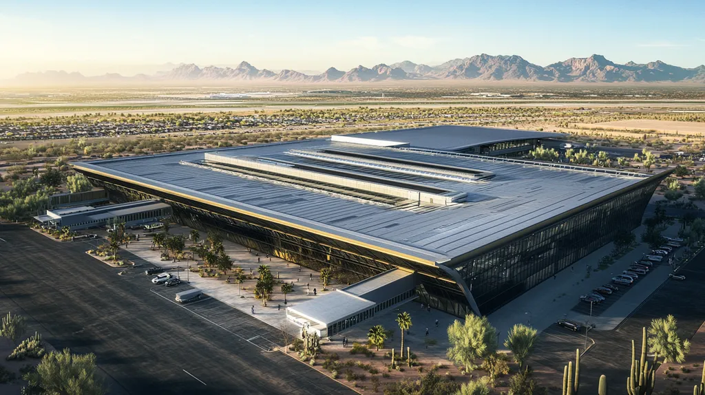 A commercial roof on an airport terminal in a location similar to Phoenix with an architectural photography aesthetic (AI image)