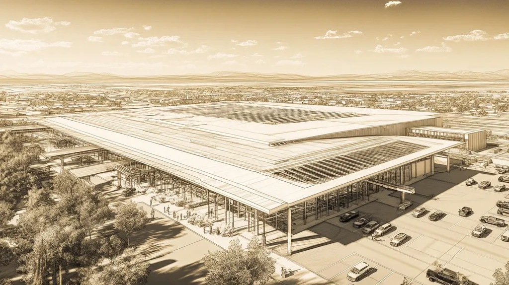 A commercial roof on an airport terminal in a location similar to Scottsdale with an architectural sketch rendering aesthetic (AI image)