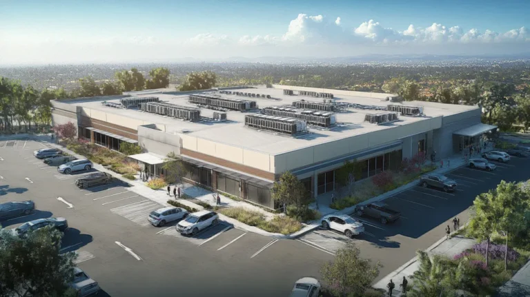 A commercial roof on a call center in a location similar to Malibu with a charcoal sketch aesthetic (AI image)