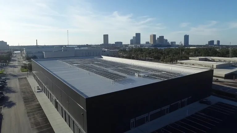 A commercial roof on a data center in a location similar to Jacksonville with an urban context aesthetic (AI image)