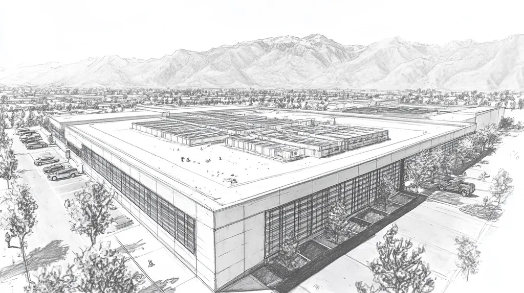 A commercial roof on a data center in a location similar to Salt Lake City with a charcoal sketch aesthetic (AI image)