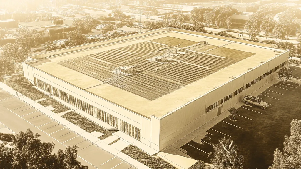 A commercial roof on a data center in a location similar to San Diego with an architectural sketch rendering aesthetic (AI image)