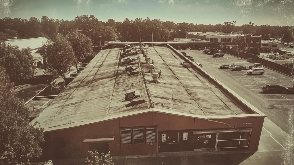 A commercial roof on a factory in a location similar to Orlando with a tintype aesthetic (AI image)