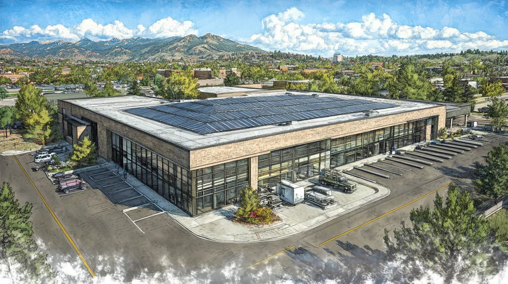 A commercial roof on a fitness gym in a location similar to Boulder with a charcoal sketch aesthetic (AI image)