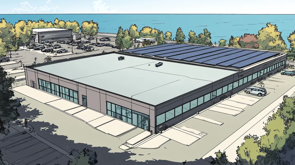 A commercial roof on a fitness gym in a location similar to Chicago with a comic book style aesthetic (AI image)