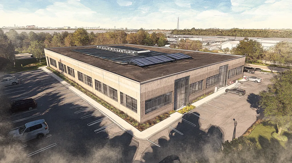 A commercial roof on a fitness gym in a location similar to Jacksonville with a charcoal sketch aesthetic (AI image)