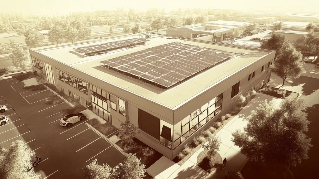 A commercial roof on a fitness gym in a location similar to Scottsdale with an architectural sketch rendering aesthetic (AI image)