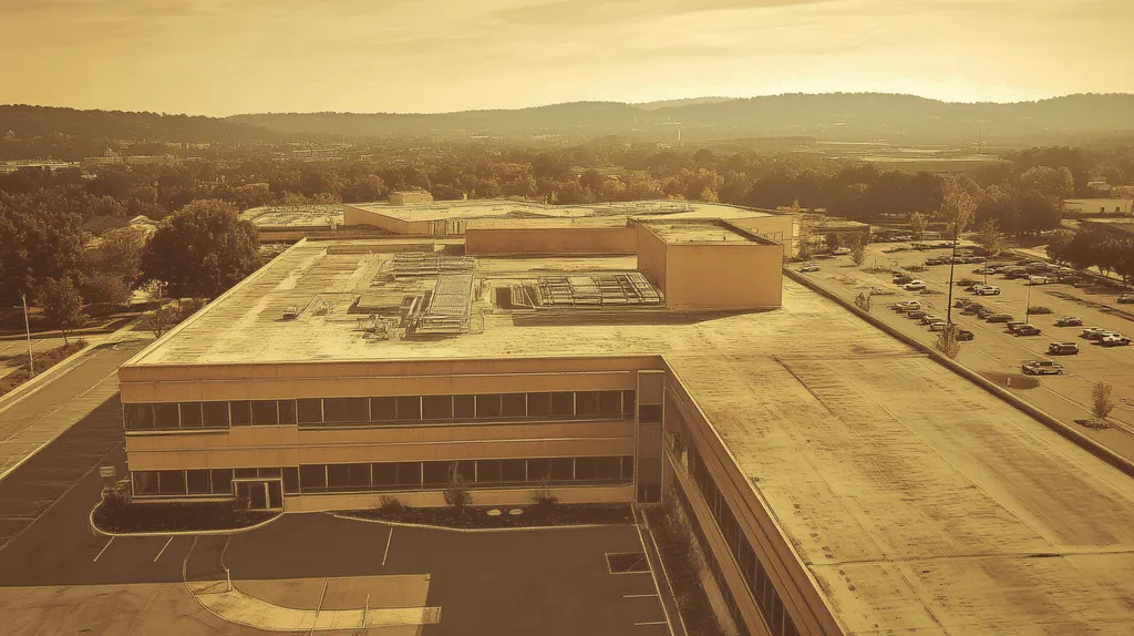 A commercial roof on a hospital in a location similar to Nashville with an architectural sketch rendering aesthetic (AI image)