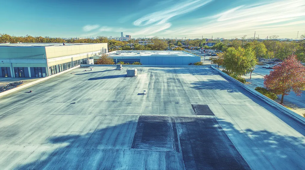 A commercial roof on a manufacturing plant in a location similar to New Orleans with a charcoal sketch aesthetic (AI image)