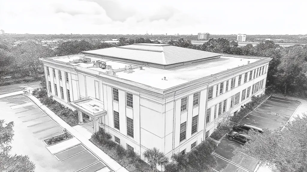 A commercial roof on a mid-rise in a location similar to Jacksonville with a charcoal sketch aesthetic (AI image)