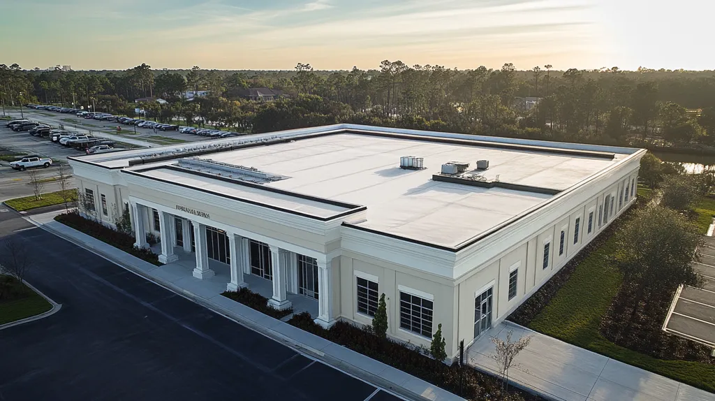 A commercial roof on a mid-rise in a location similar to Jacksonville with a charcoal sketch aesthetic (AI image)