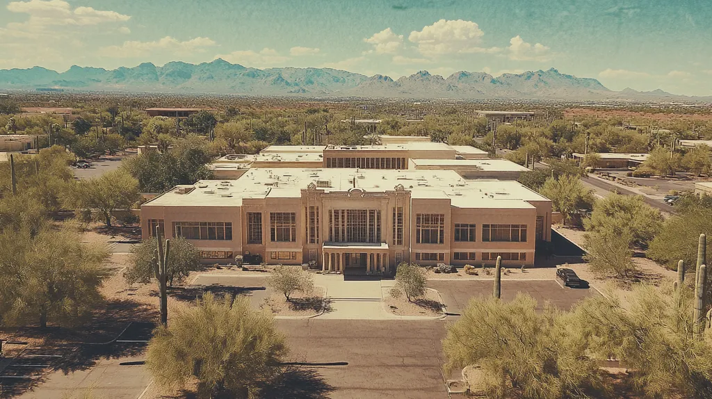 A commercial roof on a mid-rise in a location similar to Phoenix with a Polaroid aesthetic (AI image)