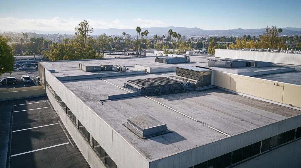 A commercial roof on a research laboratory in a location similar to Los Angeles with an architectural photography aesthetic (AI image)