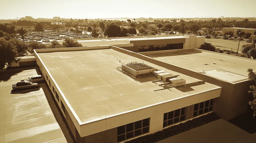 A commercial roof on a research laboratory in a location similar to San Diego with an architectural sketch rendering aesthetic (AI image)