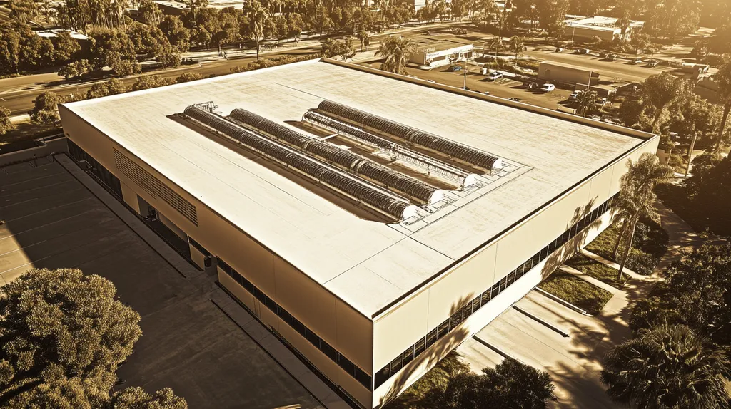 A commercial roof on a research laboratory in a location similar to San Diego with an architectural sketch rendering aesthetic (AI image)