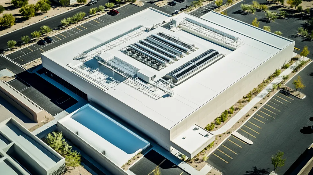 A commercial roof on a research laboratory in a location similar to Scottsdale with an architectural photography aesthetic (AI image)