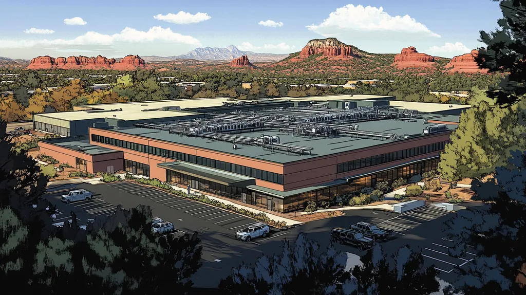 A commercial roof on a research laboratory in a location similar to Sedona with a comic book style aesthetic (AI image)