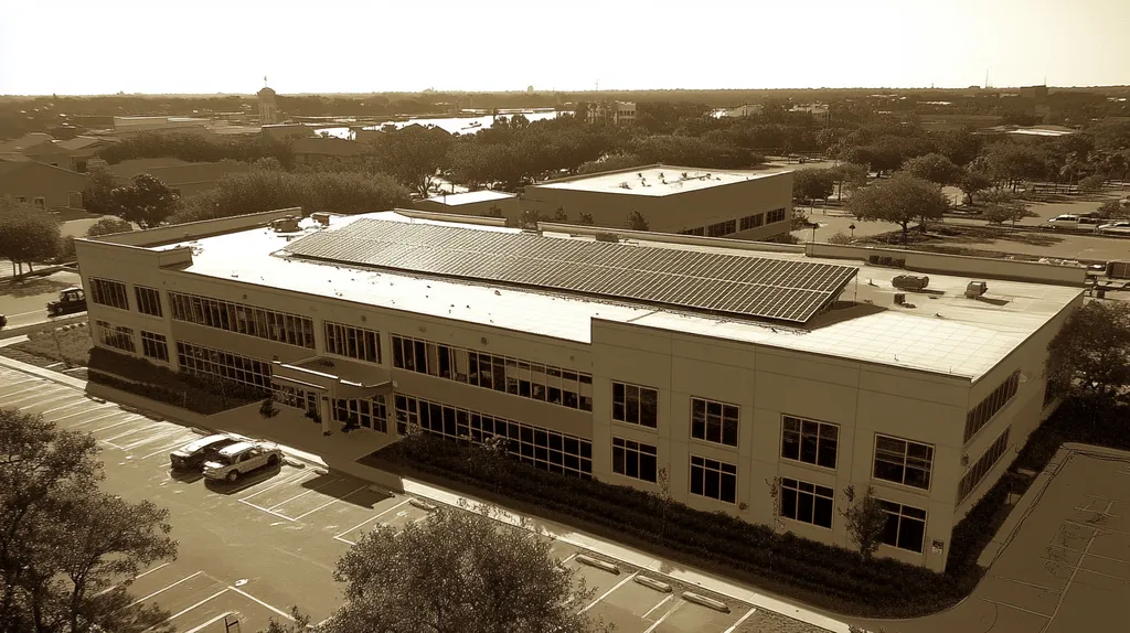 A commercial roof on a school in a location similar to Jacksonville with an architectural sketch rendering aesthetic (AI image)