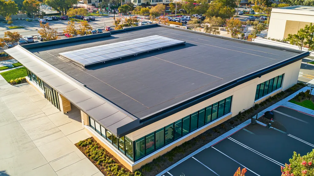 A commercial roof on a school in a location similar to Newport Beach with a charcoal sketch aesthetic (AI image)