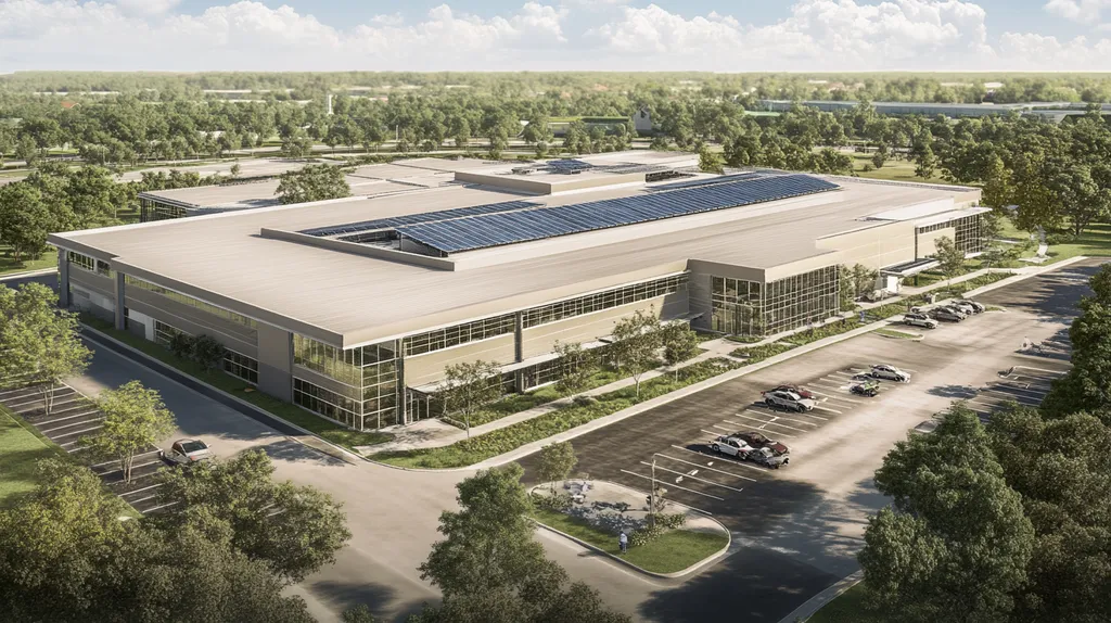 A commercial roof on a school in a location similar to Orlando with an architectural sketch rendering aesthetic (AI image)