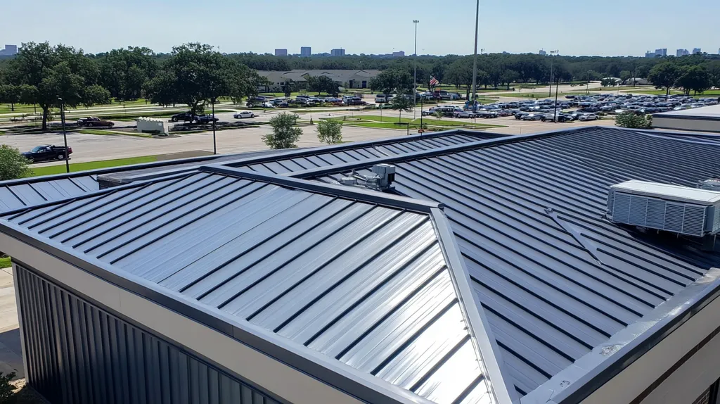 commercial-roof-post-office-Houston-stainless-steel-5013f220-5f16-425d-8312-0836ad00ebc5-We-Coat_result.webp A commercial roof on a post office in a location similar to Houston with a stainless steel aesthetic (AI image)