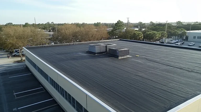 A commercial roof on a post office in a location similar to Jacksonville with a futuristic aesthetic (AI image)