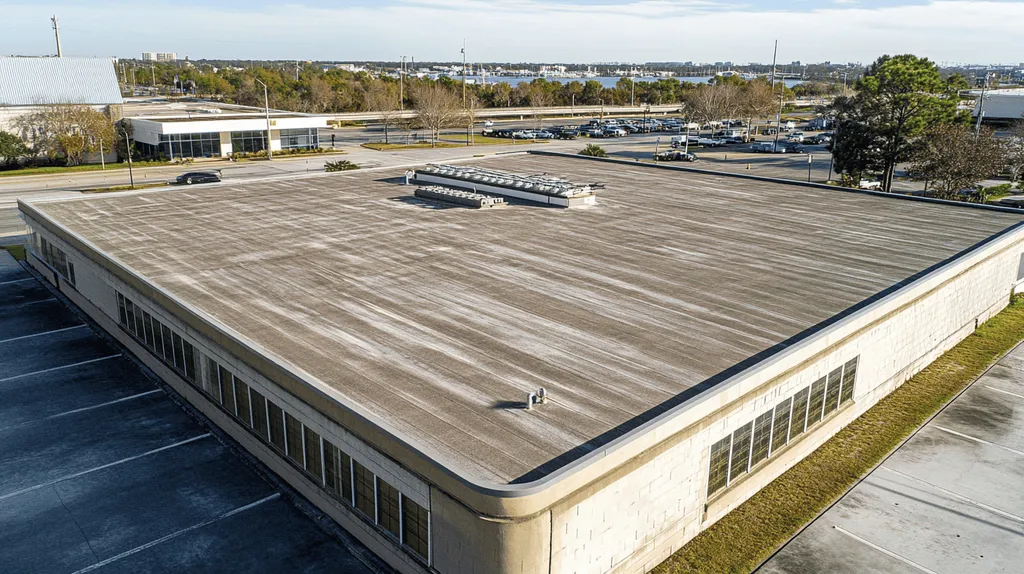 A commercial roof on a post office in a location similar to Jacksonville with an urban context aesthetic (AI image)