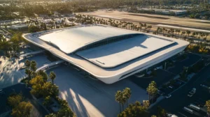 A commercial roof on an airport terminal in a location similar to Beverly Hills with an architectural photography aesthetic (AI image)
