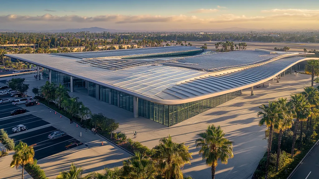 A commercial roof on an airport terminal in a location similar to Beverly Hills with an architectural photography aesthetic (AI image)