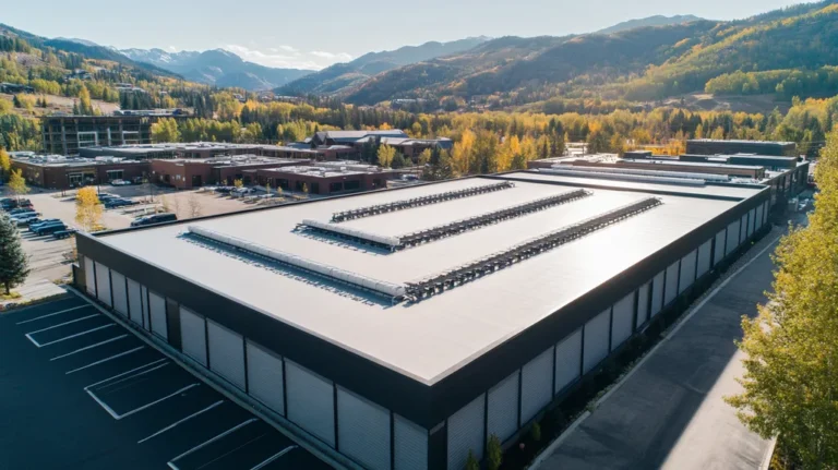 A commercial roof on a data center in a location similar to Aspen with an urban context aesthetic (AI image)