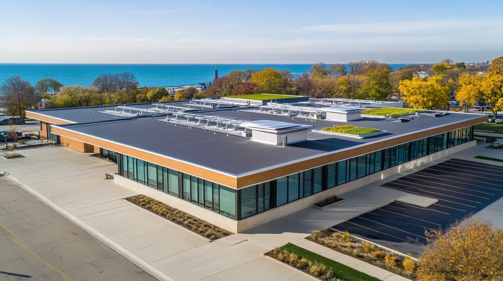 A commercial roof on a property in a location similar to df43086c with a result aesthetic (AI image)