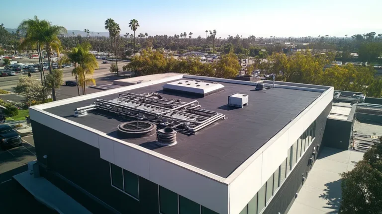 A commercial roof on a factory in a location similar to Beverly Hills with an architectural photography aesthetic (AI image)
