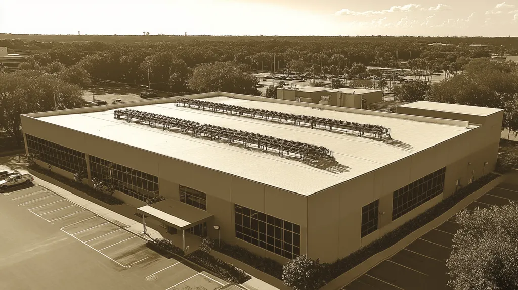 A commercial roof on a data center in a location similar to Tampa with an architectural sketch rendering aesthetic (AI image)